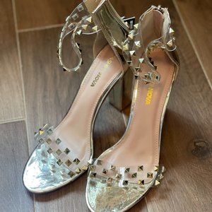 Studded Gold Block Heels Size 10 Fashion Nova with memory foam insole